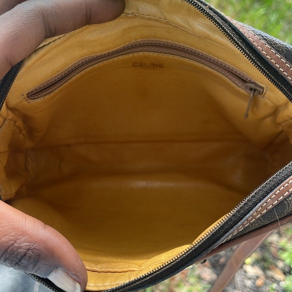 CELINEVintage Triomphe  Shoulder Bag Leather Brown Tan  Pattern Macadam - Picture 11 of 13